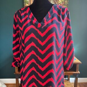 Collective Concepts Red and Dark Blue Chevron Blouse